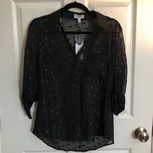 Express Black Polka Dot Slim Fit Button Up Sz M